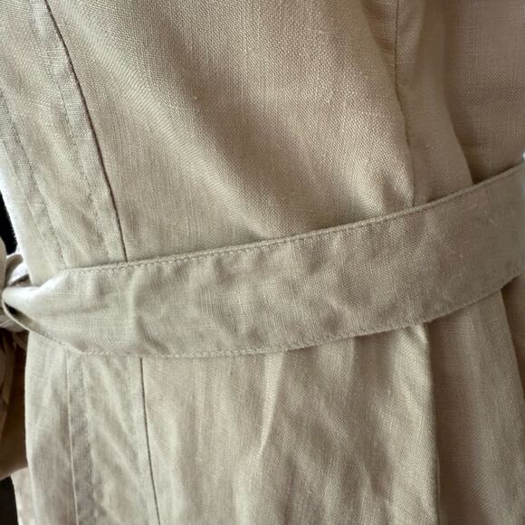 Saks Fifth Avenue Women's Linen Button Down Khaki Tan Tie Button Down Dress- 6 - Picture 8 of 9